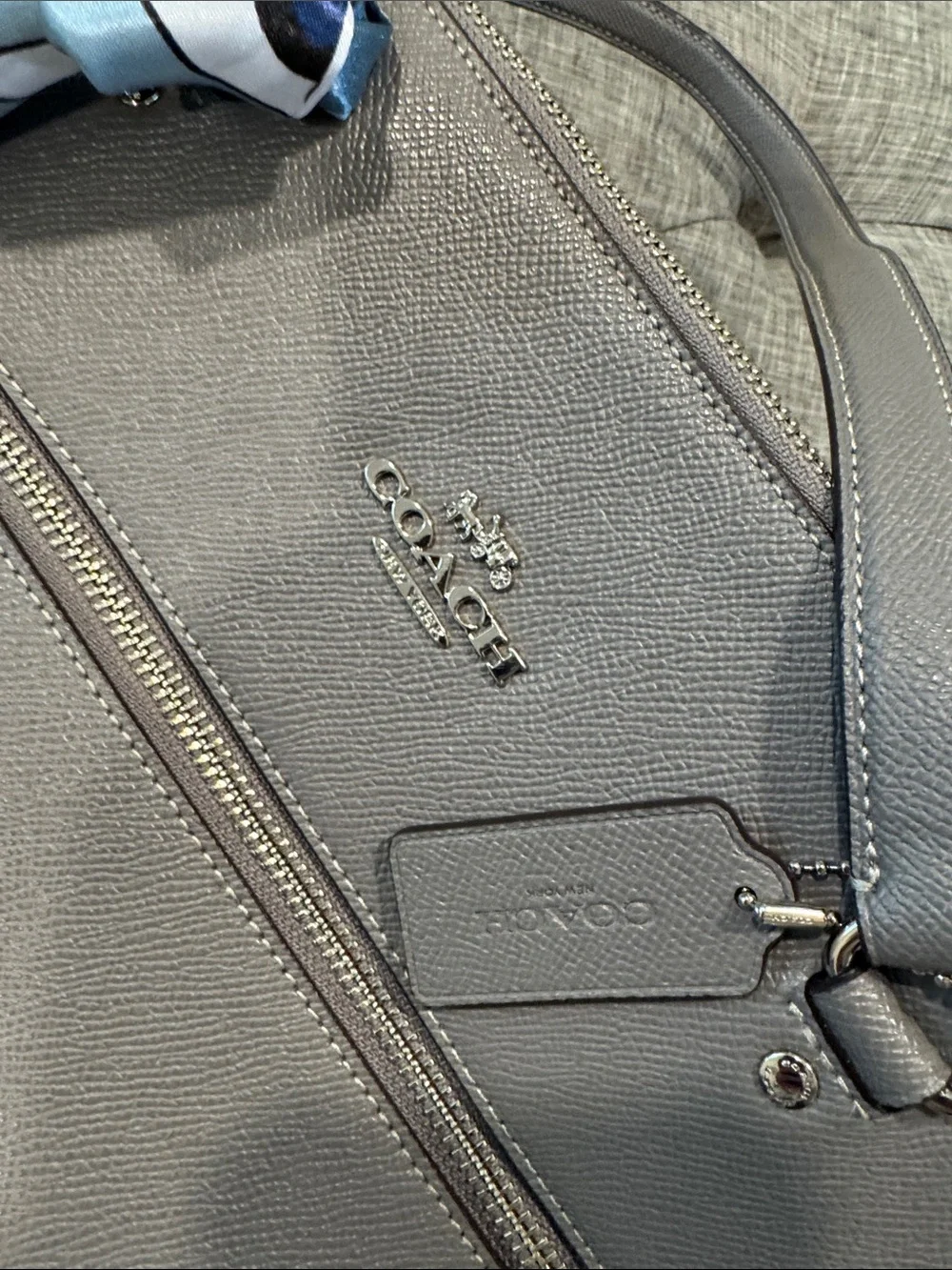Coach Bag Gallery Grey Leather Tote with Scarf - Picture 16 of 17